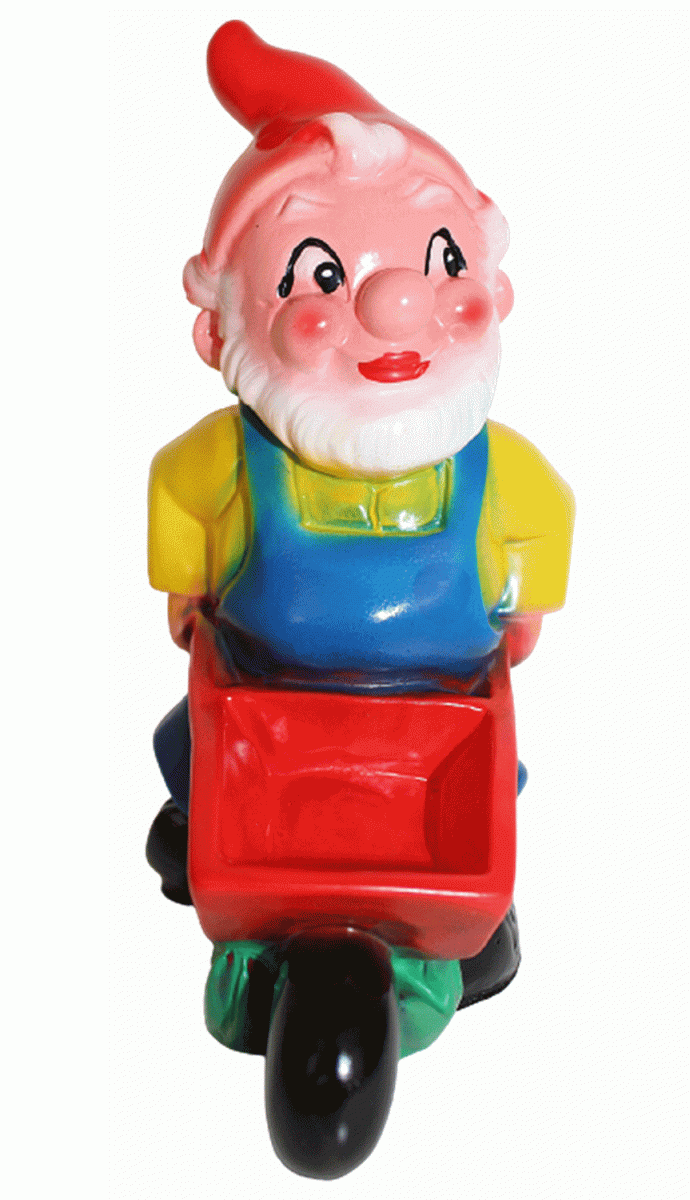 OM Gartenzwerg mit Schubkarre Figur Zwerg H 18 cm aus Kunststoff JS