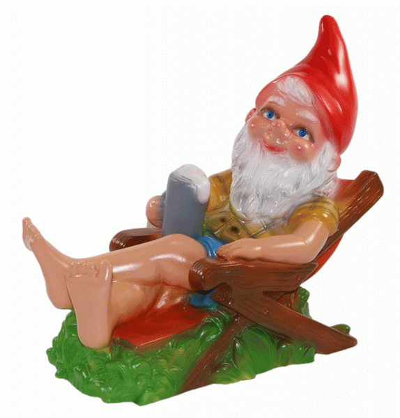 Deko Figur lustiger Zwerg H 31 cm Spaß Gartenzwerg auf Liegestuhl Gartenfigur aus Kunststoff