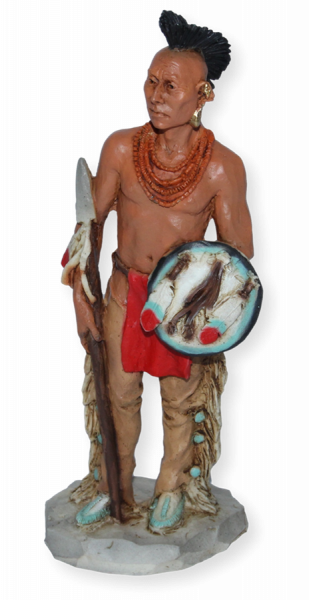Indianerfigur Indianer Häuptling Black Hawk Native American H 16 cm stehend mit Speer und Schild