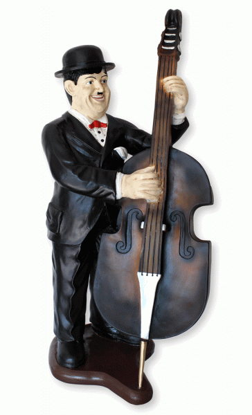 Deko Figur Komiker Dick mit Kontrabass H 89 cm Dekofigur Musiker Oliver Hardy aus Kunstharz