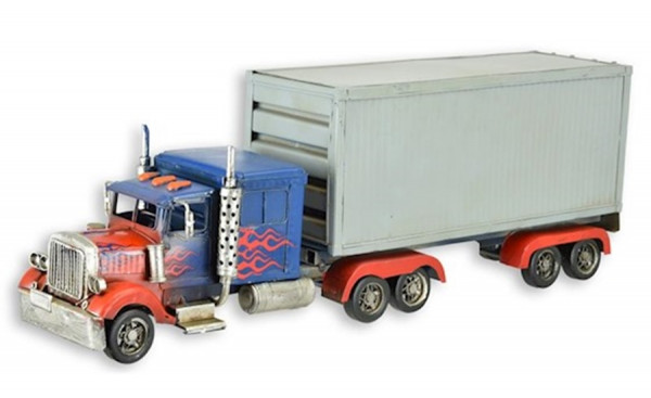 Blechmodell Nostalgie LKW Container Truck in blau/ rot Länge 47,4 cm Deko Modellfahrzeug