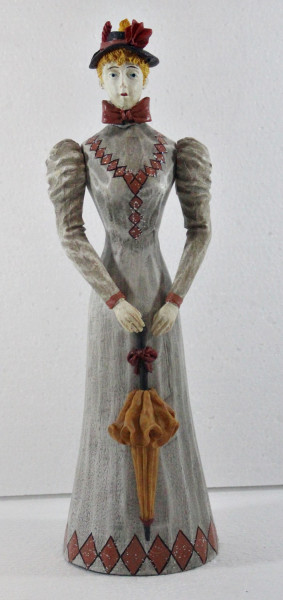 Modefigur Beauty Figur Deko Modepuppe Nostalgiefigur Dame weißes Kleid mit Schirm aus Holz H 30 cm