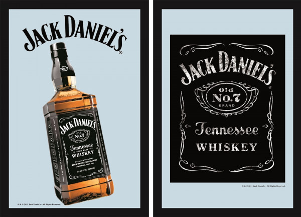 Set: 2 Spiegelbilder Jack Daniel's Whisky Flasche 20x30 cm Wandbilder Hinterglasdruck mit Rahmen