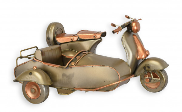 Blechauto Nostalgie Motorroller mit Beiwagen in bronzefarben Oldtimer L 29,5 cm Modellmotorroller