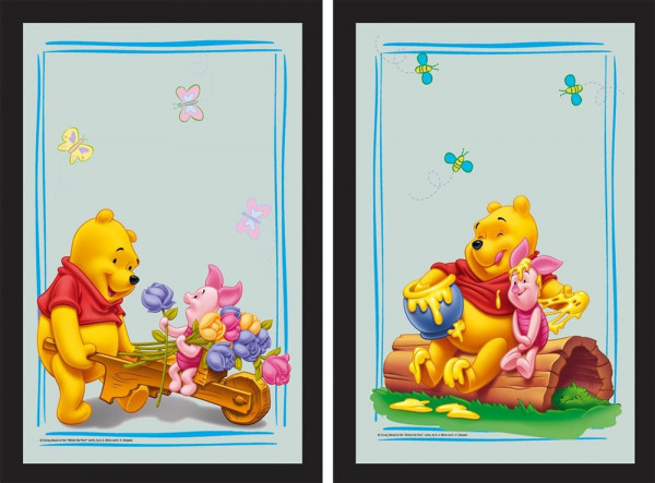 Set: 2 Spiegelbilder Winnie Pooh Kinderzimmer Deko 20x30 cm Wandbilder Hinterglasdruck mit Rahmen