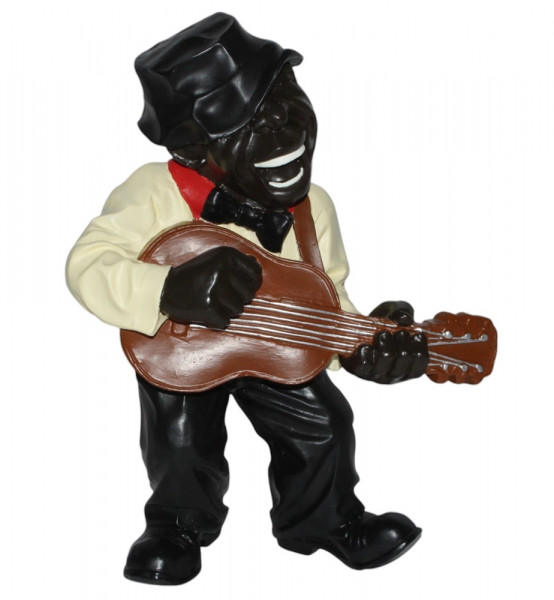 Deko Figur Jazz Musiker Figur Gitarrist H 45 cm Dekofigur Band Musiker mit Gitarre aus Kunstharz