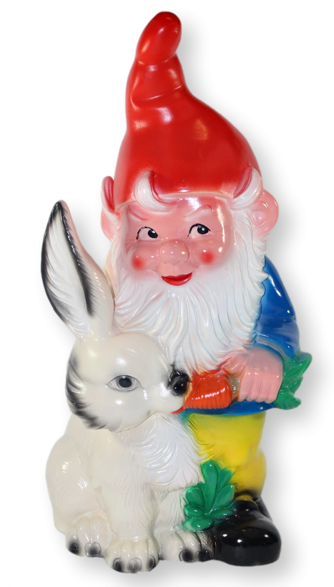 OM Gartenzwerg mit Hase Figur Zwerg H 44 cm stehend aus Kunststoff JS