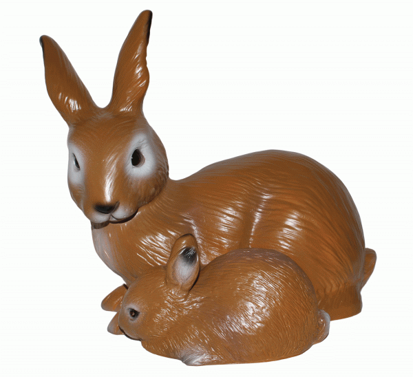 Deko Garten Figur Gartenfigur Tierfigur Hase mit Kleinem liegend braun aus Kunststoff Höhe 21 cm