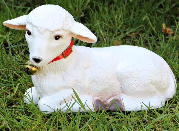 Deko Garten Figur Dekofigur Gartenfigur Tierfigur weißes Lamm Lämmlein aus Kunststoff Höhe 16 cm