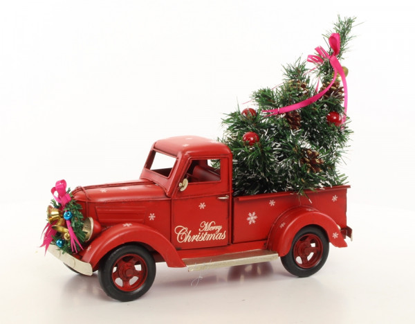 Blechmodell Weihnachtswagen Truck aus Blech Länge 35,5 cm Tannenbaum Weihnachtsdeko Modellfahrzeug