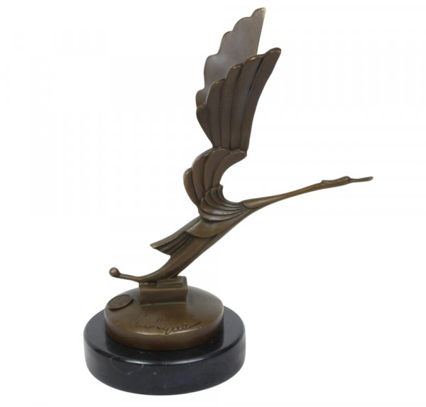 Bronzefigur Bronzeskulptur Bronze Kranich auf Marmorsockel H 20 cm Bronze Figur