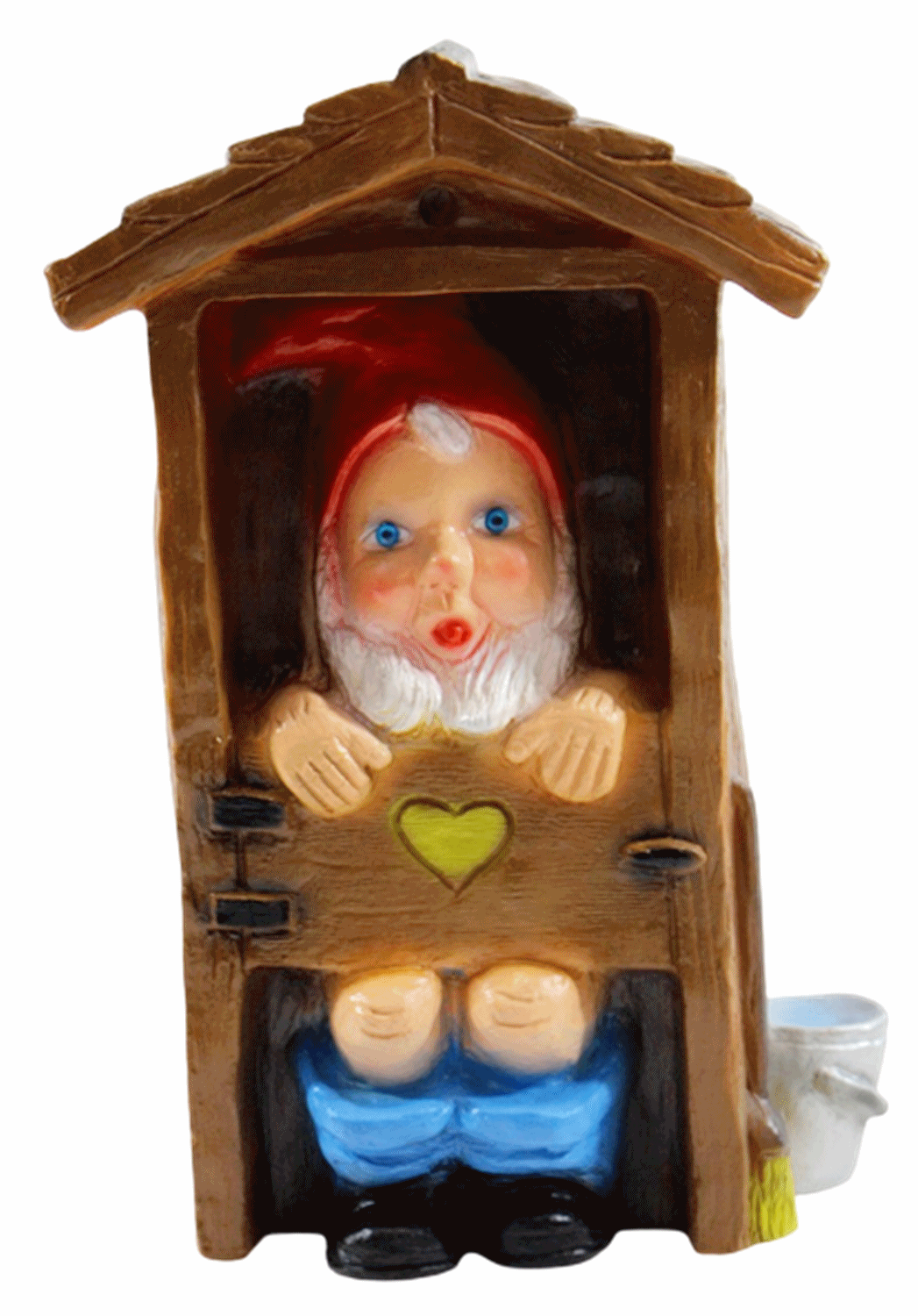 Deko Figur Spaß Zwerg H 29 cm Gartenzwerg im WC-Häuschen Gartenfigur aus  Kunststoff
