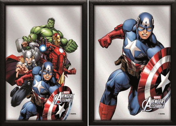 Set: 2 Spiegelbilder Avengers Marvel Film Deko Bild 20x30 cm Wandbilder Hinterglasdruck mit Rahmen