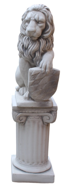 Beton Figuren Löwe Wappen links auf ionischer Säule H 73 cm Dekofiguren und Gartenskulpturen