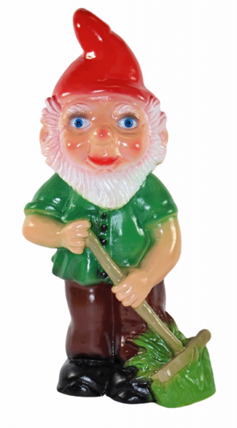 Deko Figur Zwerg H 29 cm Gartenzwerg mit Rechen stehend Gartenfigur aus Kunststoff