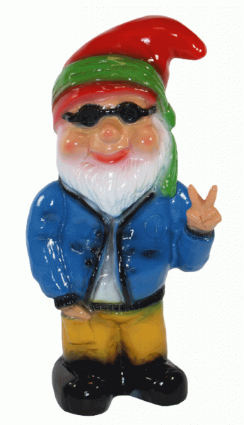 Gartenzwerg Deko Garten Figur Zwerg stehend Cool Hippie mit Stirnband aus Kunststoff H 33 cm