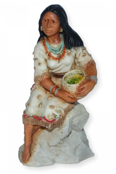 Indianerfigur Indianerfrau Indianerprinzessin Pocahontas Skulptur H 12,5 cm sitzend auf Felsen