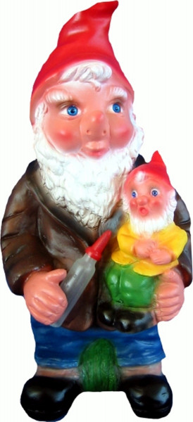 Gartenzwerg Vater mit Sohn Figur Zwerg stehend H 37 cm Deko Zwerg mit Baby und Milchflasche