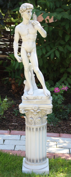 Beton Figur Skulptur David von Michelangelo auf korinthischer Säule H 103 cm Statue Gartenskulptur