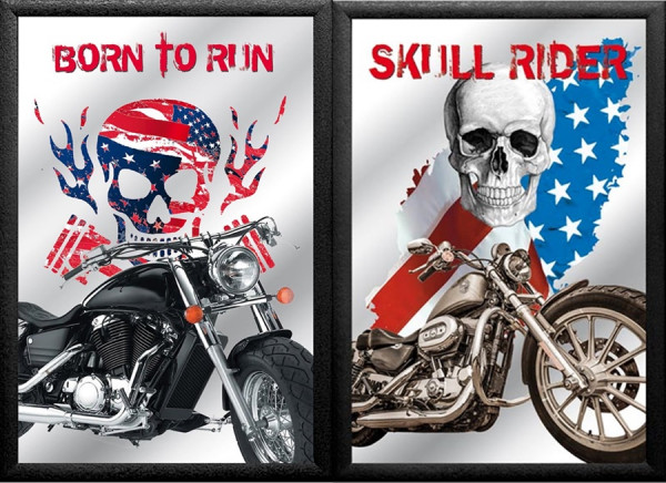 Set: 2 Spiegelbilder Easy Rider Skull Motorrad Bild 20x30 cm Wandbilder Hinterglasdruck mit Rahmen