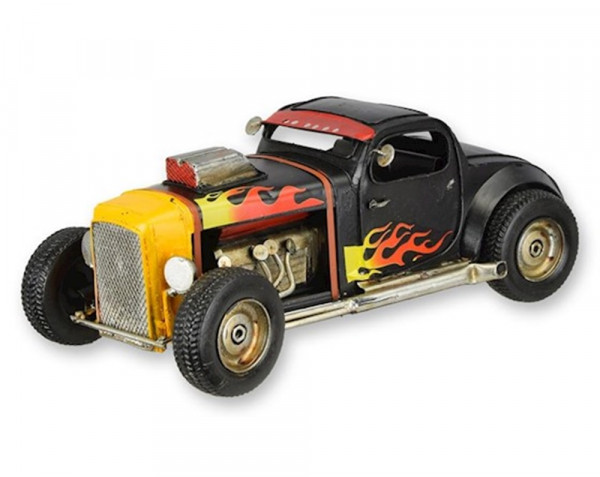 Blechmodell Nostalgie Hot Rod Modellauto schwarz mit Flammen aus Blech L 32 cm Deko Modellfahrzeug