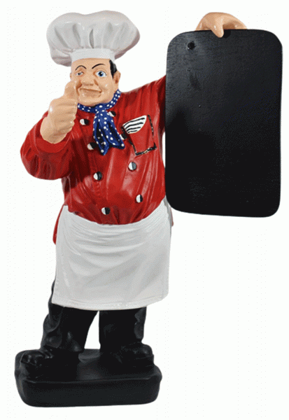 Dekorationsfigur Koch mit Tafel rot H 43 cm Kochfigur Gastrofigur aus Kunstharz