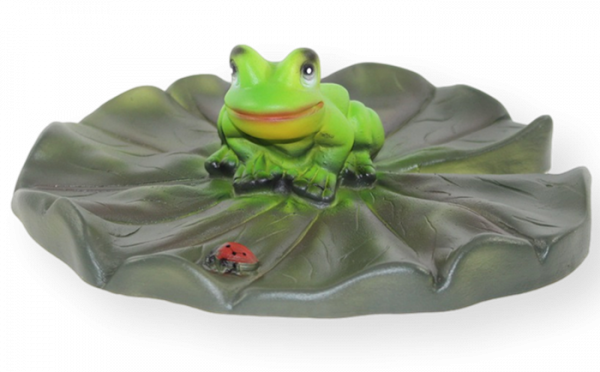 Deko Figur Gartenfigur Teichfigur Seerosenblatt mit Frosch u. Marienkäfer aus Kunststoff H 6 cm