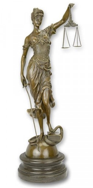 Bronzefigur Bronzeskulptur Bronze Justitia auf Sockel H 62 cm Göttin der Gerechtigkeit Figur