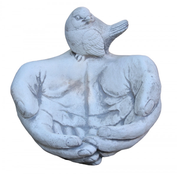 Beton Gartenelement Vogeltränke Motiv Hände mit Vogel H 18 cm Deko- und Gartenobjekt
