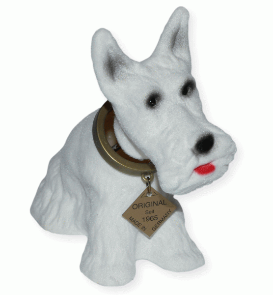 Wackel Figur Hund Scottish Terrier Wackelfigur H 13,5 cm klein weiß Dekofigur mit Wackelkopf