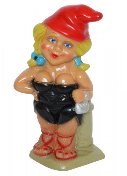Gartenzwerg Freche Zwergin mit Kurven Höhe 33 cm aus Kunststoff - Lustige Zwergenlady im Mini-Outfit
