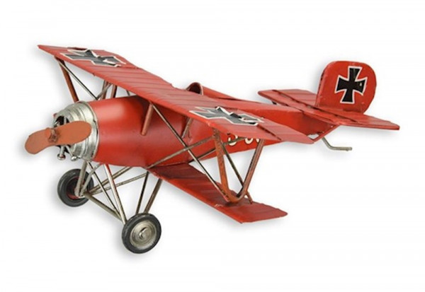 Vintage Blechflugzeug Modell - Roter Baron Kampfflugzeug Doppeldecker Modellflugzeug Breite 23,8 cm