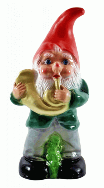 Deko Figur Zwerg H 33 cm Gartenzwerg Musiker mit Posaune stehend Gartenfigur aus Kunststoff