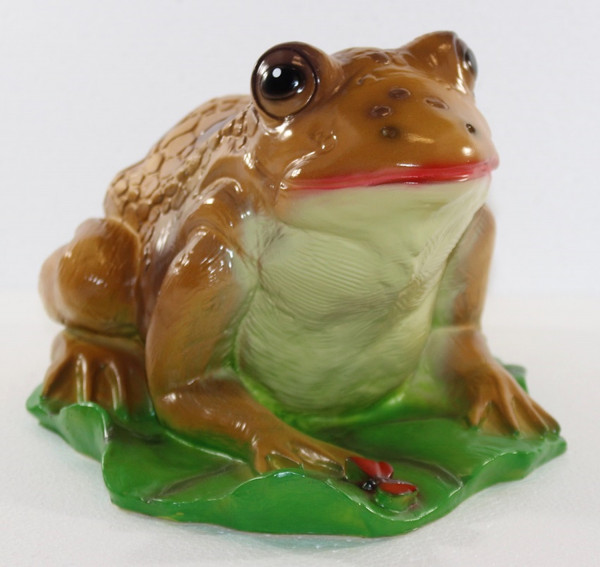 Deko Garten Figur Gartenfigur Tierfigur Teichfigur Kröte Frosch groß auf Blatt Kunststoff H 17 cm