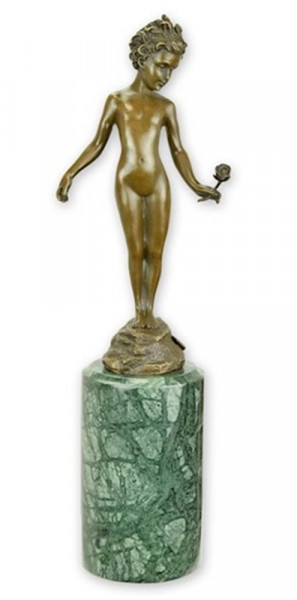 Bronzefigur Bronzeskulptur Bronze Figur Mädchen mit Rose H 31 cm aus Bronze