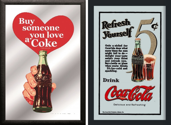 Set: 2 Spiegelbilder Coca-Cola Flasche Vintage Buy someone you love a Coke 20x30 cm Wandbilder