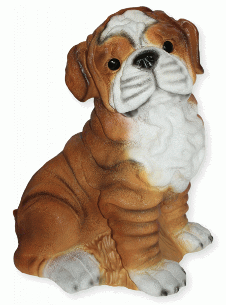 Deko Figur Hund Mops groß H 39 cm mit Bewegungsmelder wau-wau Dekofigur aus Kunststoff
