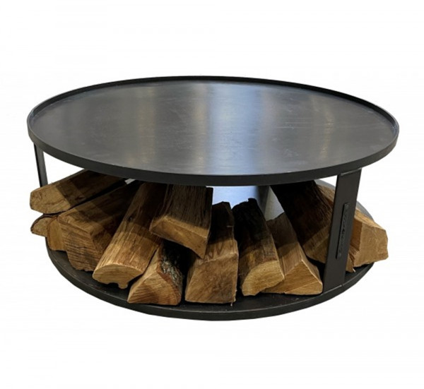 Runde Feuerschalenbasis mit Holzfach D 62 cm Bodenschutz für Feuerschale oder Feuerkorb