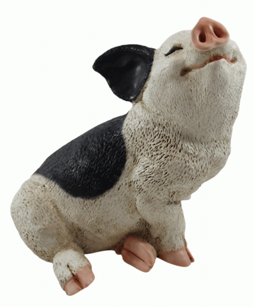Figur Schwein Ferkel sitzend nach oben schauend gefleckt Kollektion Castagna aus Resin H 19 cm