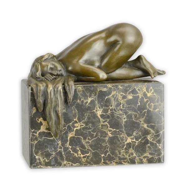 Bronzefigur weiblicher Akt liegend über Knieen H 13,5 cm Bronzeskulptur Frauenakt aus Bronze