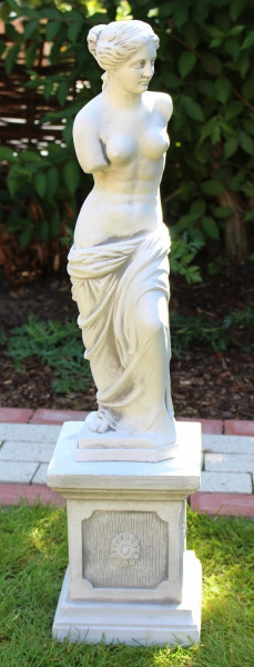 Beton Figuren Statue Skulptur Venus von Milo auf klassischer Säule H 83 cm Figuren Gartenskulpturen