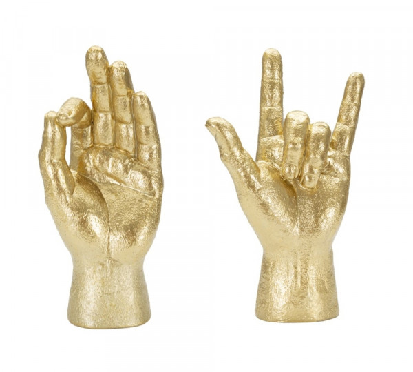 Dekofigur Handzeichen 2-er Satz Skulpturen Mano OK und Yeah positive Symbole H 22,5/23 cm