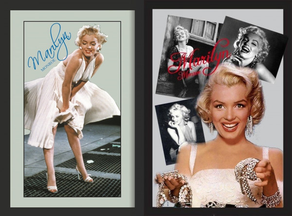 Set: 2 Spiegelbilder Marilyn Monroe 20x30 cm Wandbilder Hinterglasdruck mit schwarzem Rahmen