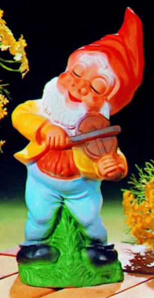 Gartenzwerg mit mit Geige Figur Zwerg H 31 cm Gartenfigur aus Kunststoff