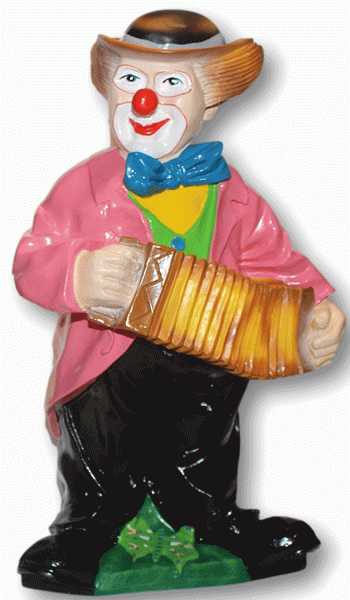 Dekorationsfigur Zirkus Clown stehend mit Harmonika H 57 cm Deko Figur aus Kunstharz