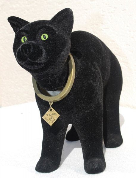 Wackel Figur Katze schwarz groß Wackelfigur H 23 cm stehend Dekofigur mit Wackelkopf