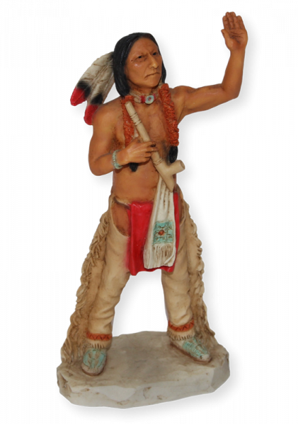 Indianerfigur Häuptling Medizinmann Skulptur Sitting Bull H 17 cm stehend mit Pfeife und Feder