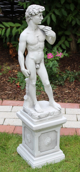 Beton Figuren Statue David von Michelangelo auf klassischer Säule H 83 cm Figuren Gartenskulpturen