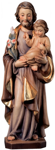 Heiligenfigur Heiliger Josef H 25 cm Josef mit Jesuskind und Lilie Holzfigur Statue aus Ahornholz