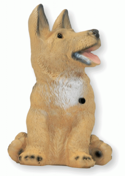 Deko Figur Hund Schäferhund klein H 23 cm Dekofigur mit Bewegungsmelder wau-wau